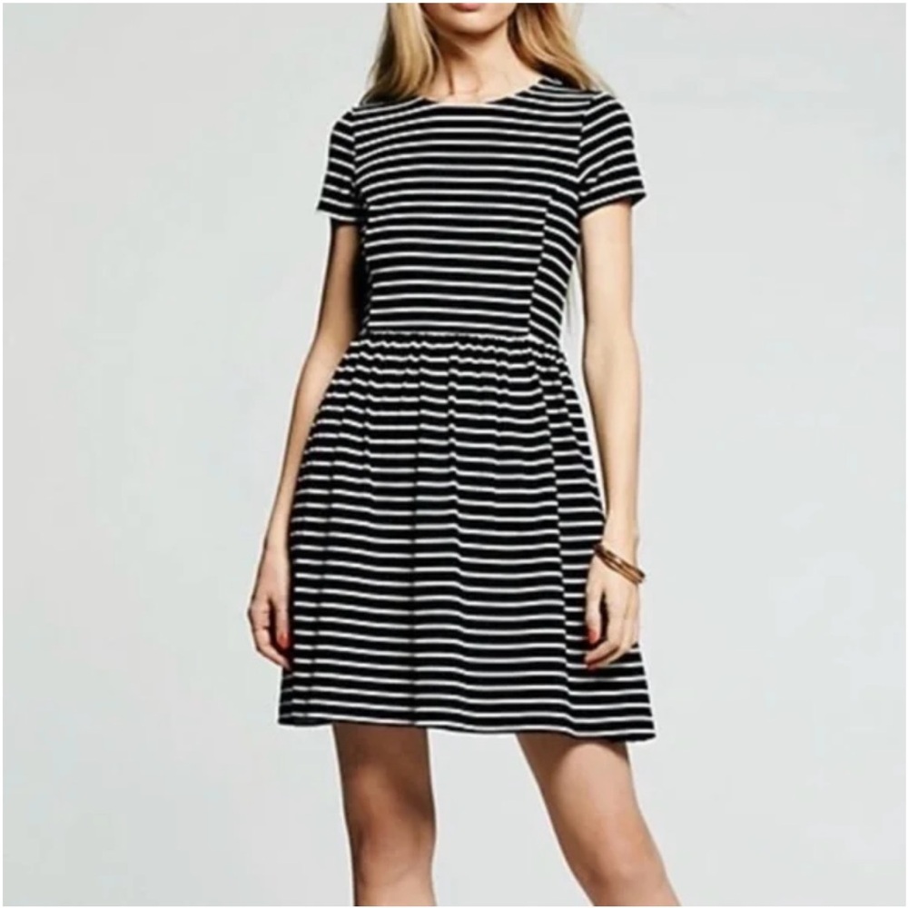 Peter Som Black and White Striped Fit and Flare Mini Dress Sz L